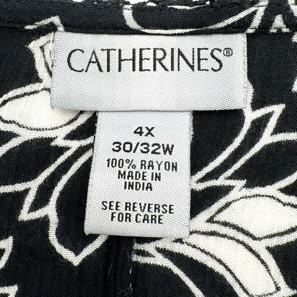 CATHERINES Women's‎ 4X Black White Floral Button Up Shirt Crinkle Lightweight - Picture 4 of 7
